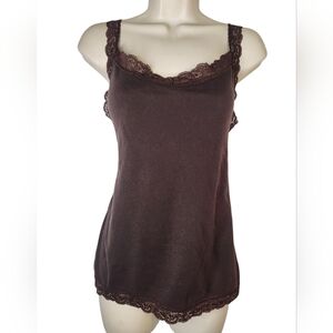 Vintage Y2K Polo Jeans Ralph Lauren Brown Lace Trim Cami L Tank Top